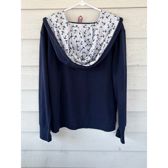 Intapop Women’s Navy Zip Up Hoodie w/ Anchor Lining XL/XXL Nautical Sweatshirt - Picture 2 of 7